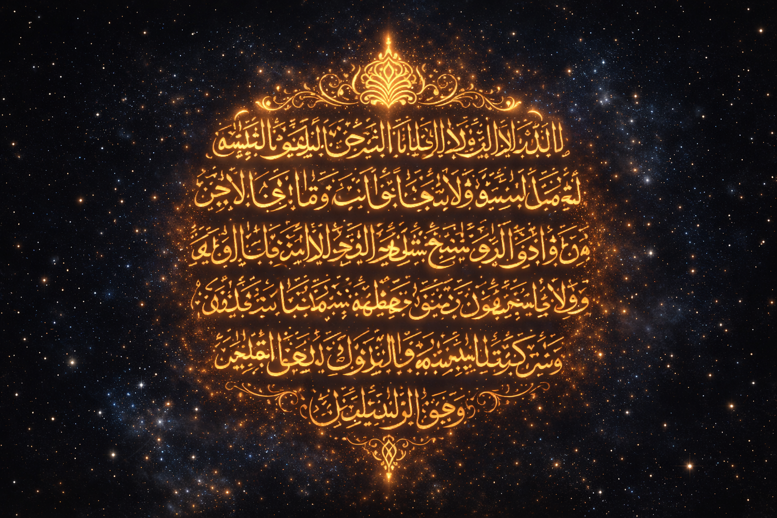 Majestic golden calligraphy of Ayat Al-Kursi, the Verse of the Throne, representing divine protection.